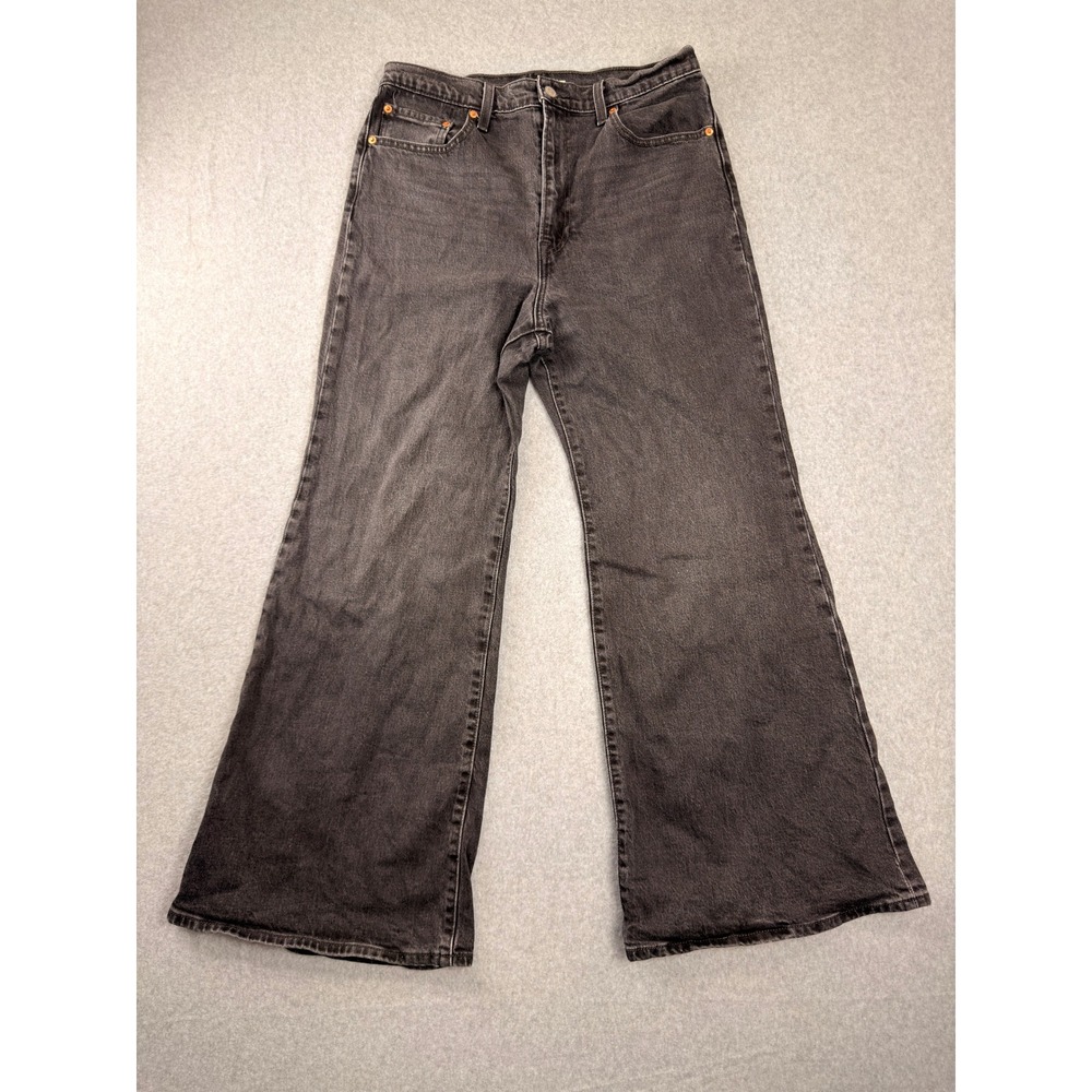 Levis Premium Ribcage Bell Jeans 31x30 Faded Black High Rise Wide Leg A7503-0007